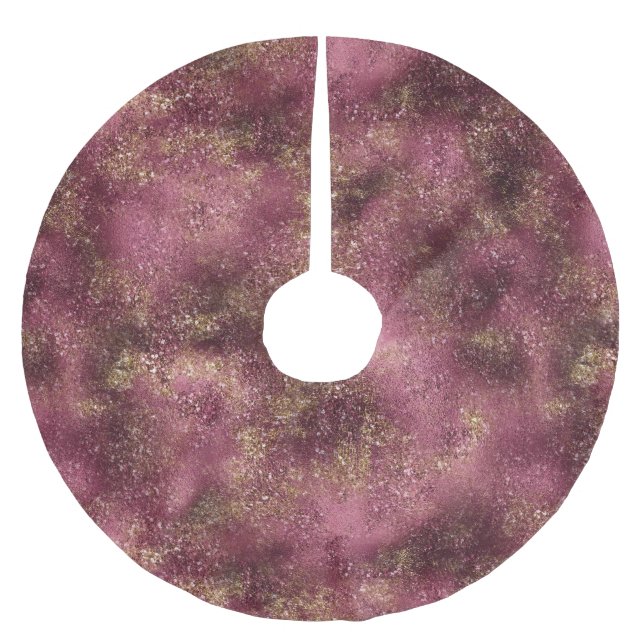 Burgundy Cherry Gold Glitter Sparkle  Brushed Polyester Tree Skirt (Front)