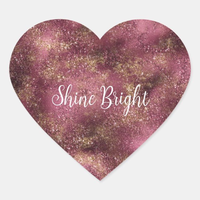 Burgundy Cherry Gold Glitter Sparkle    Heart Sticker (Front)