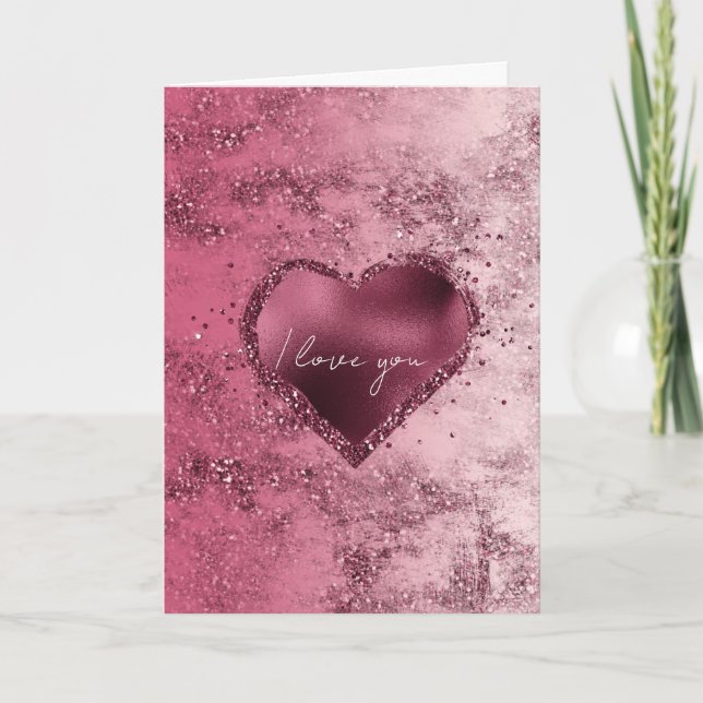 Burgundy Cherry Gold Ombre Glitter Sparkle Heart Thank You Card (Front)