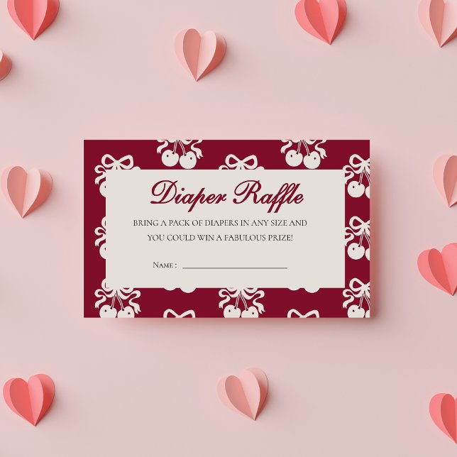 Burgundy Cherry on Top Baby shower Diaper Raffle Enclosure Card (Creator Uploaded)