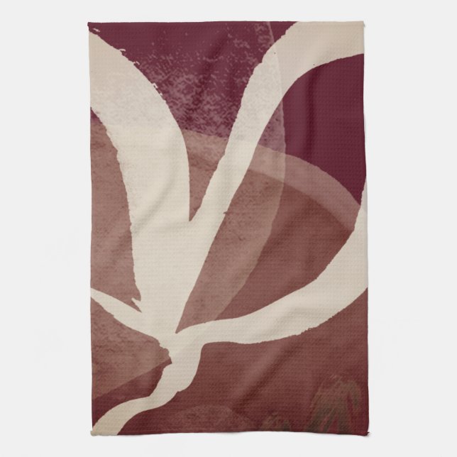 Burgundy Chestnut & Cream Abstract Watercolor Tea Towel (Vertical)