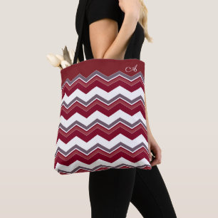Burgundy chevron pattern with monogram tote bag
