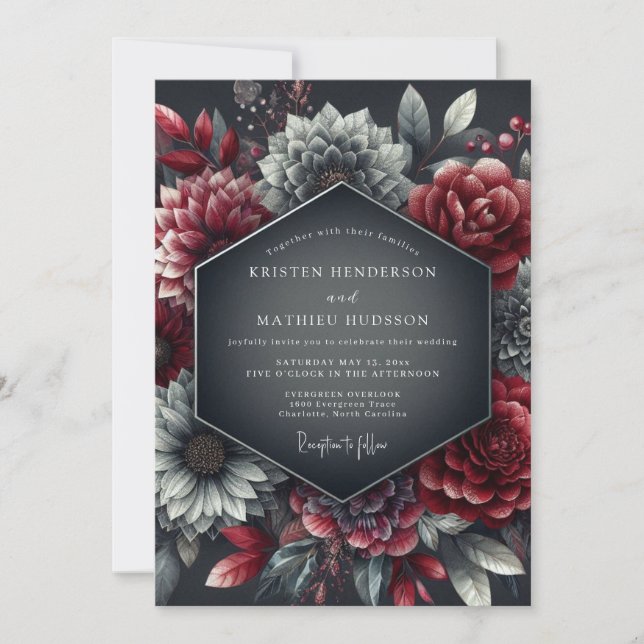 Burgundy Chiaroscuro Bloom Wedding Invitation (Front)