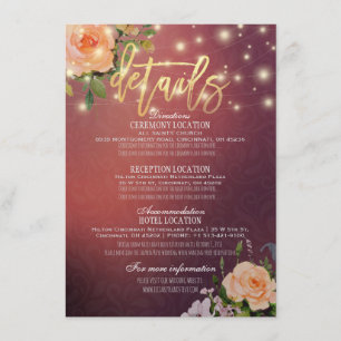 Burgundy Chic Floral String Lights Wedding Detail Invitation