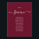 Burgundy Chic Script Table Number Seating Chart<br><div class="desc">These elegant dburgundy signature script double-sided table number seating chart cards are perfect for all celebrations. Designed by Thisisnotme©</div>