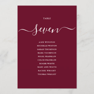 Burgundy Chic Script Table Number Seating Chart