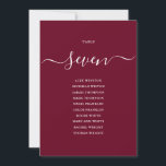 Burgundy Chic Script Table Number Seating Chart<br><div class="desc">These elegant dburgundy signature script double-sided table number seating chart cards are perfect for all celebrations. Designed by Thisisnotme©</div>