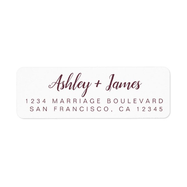 Burgundy Chic Script Wedding Return Address Label (Front)