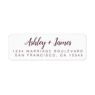 Burgundy Chic Script Wedding Return Address Return Address Label