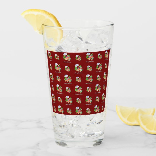 Burgundy Chilli Merry Christmas Design Pattern Glass (Front Ice)