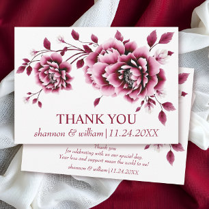 Burgundy Chinese peony flowers floral wedding Thank You Card