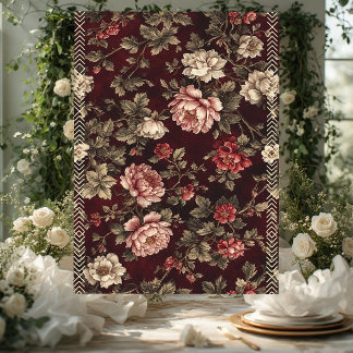 Burgundy Chinoiserie Christmas Romantic Floral Art Tissue Paper