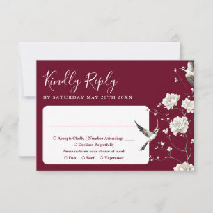 Burgundy Chinoiserie Floral Garden Wedding  RSVP Card