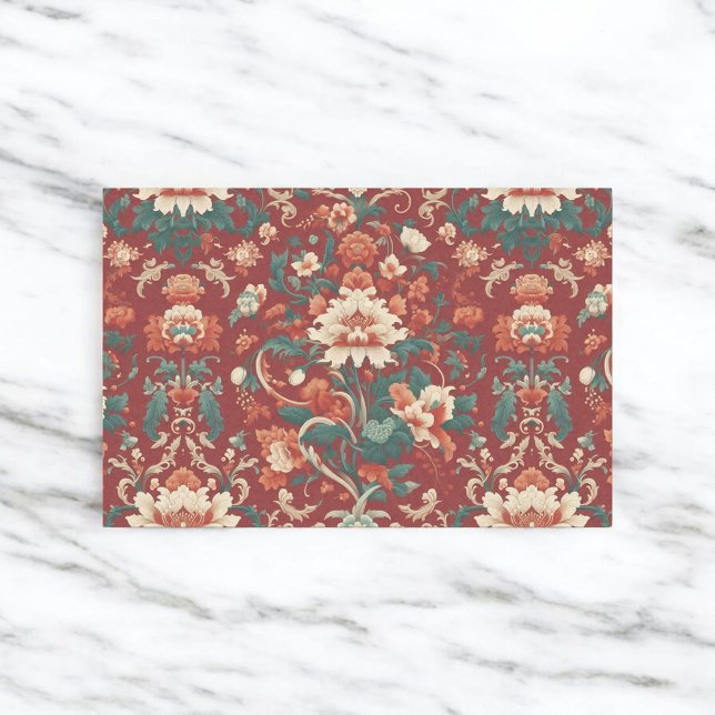 Burgundy Chinoiserie Grandmillenial Toile Floral  Tissue Paper (Creator Uploaded)