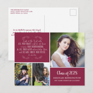 Burgundy Christian Graduation Proverbs 3 Photo Postcard