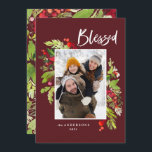 Burgundy Christmas foliage rustic 1 photo Holiday Card<br><div class="desc">Christmas photo green and red watercolor floral and foliage holiday card. Beautiful watercolour painted foliage and modern script text. Part of a collection.</div>
