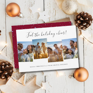 Burgundy Christmas Greetings Funny Family Photo Holiday Card