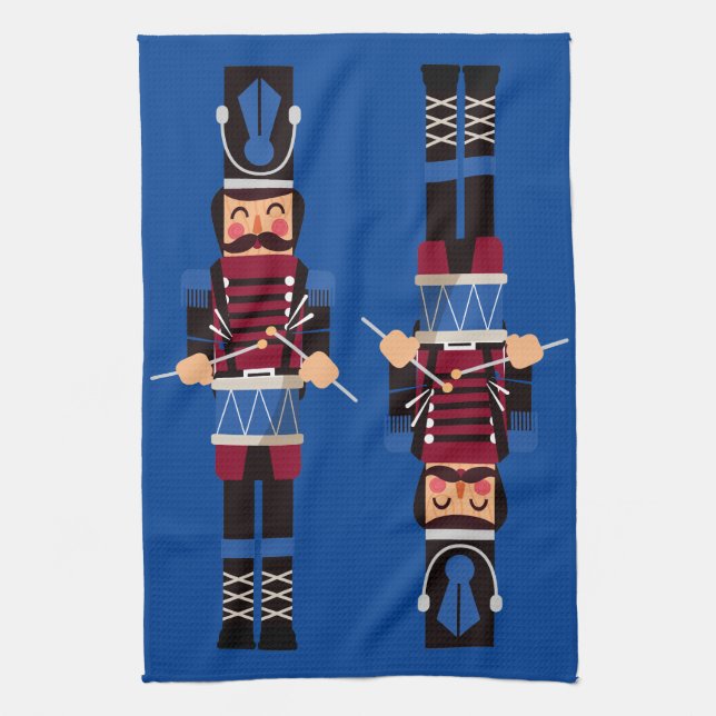 Burgundy Christmas Nutcracker Drummers Tea Towel (Vertical)