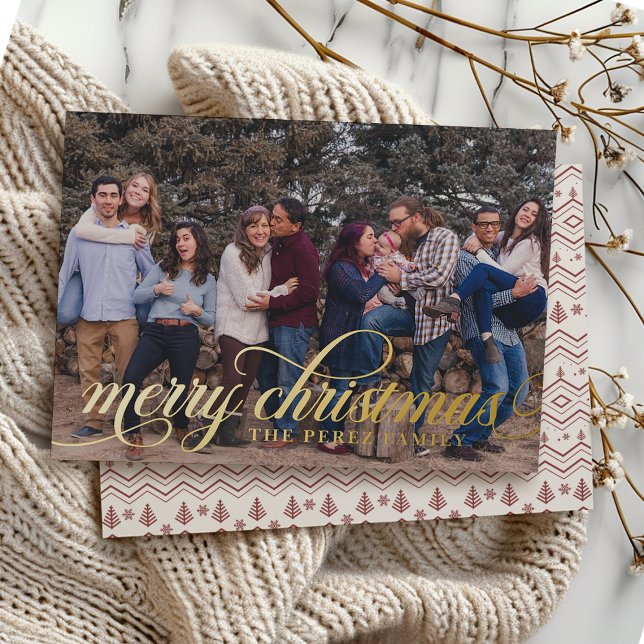 Burgundy Christmas Pattern Simple Foil Script Card (Creator Uploaded)
