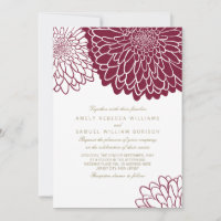 Burgundy Chrysanthemum Gold Text Simple Wedding