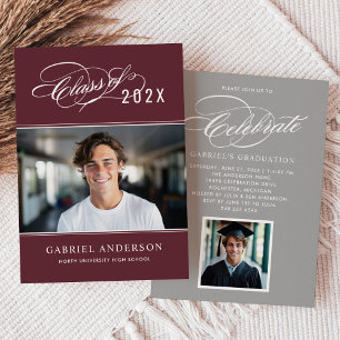 Burgundy Class 2026 Calligraphy Photo Graduation Invitation