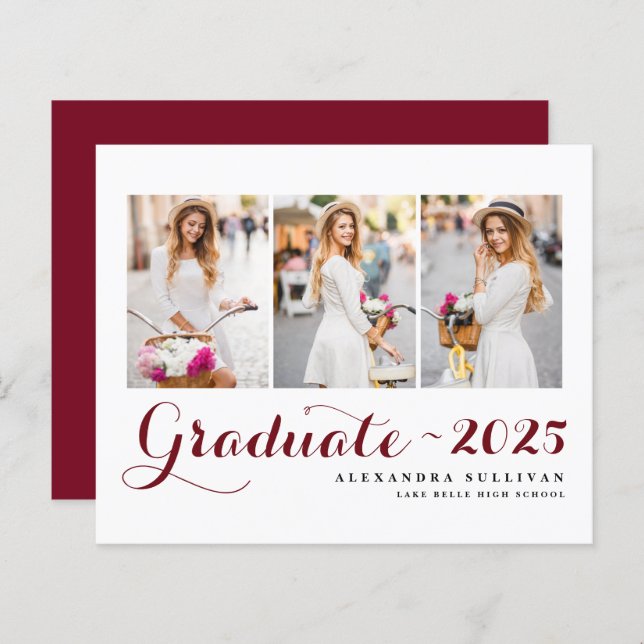 Burgundy Class of 2025 Photo Collage Graduation (Front/Back)
