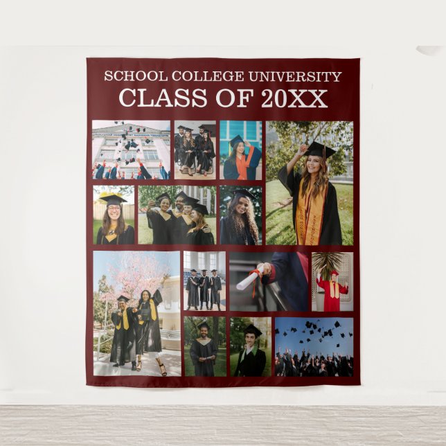 Burgundy Class Photo Collage Tapestry (Front)