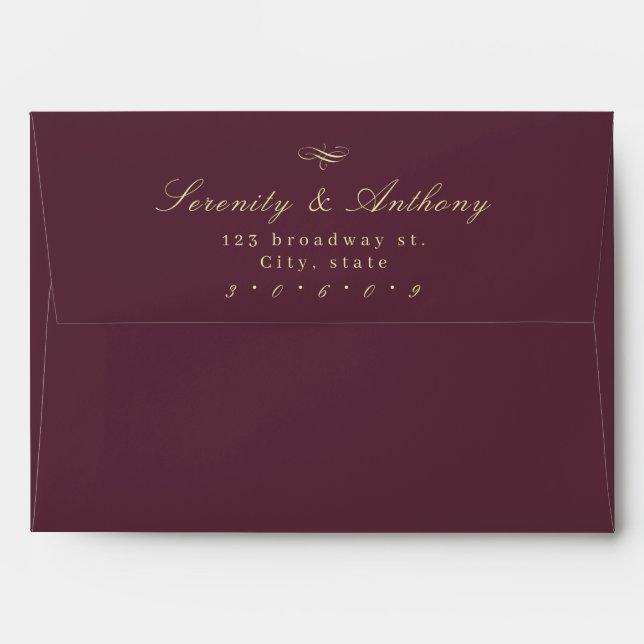 Burgundy Classic Elegance Script Simple Wedding Envelope (Back (Top Flap))