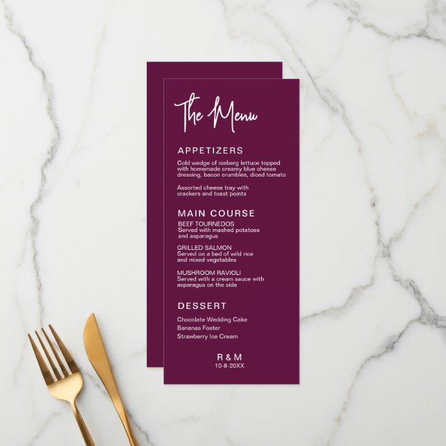 Burgundy Classic Elegant Wedding Menu (Front/Back In Situ)