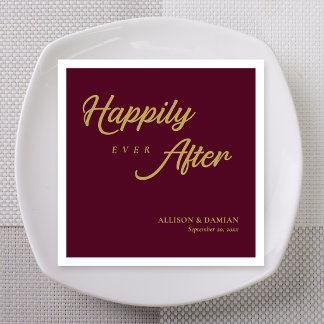 Burgundy Classic Happily Ever After Wedding Napkin