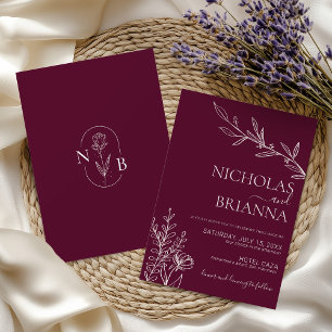 Burgundy Classic Minimalist Modern Boho Wedding Invitation