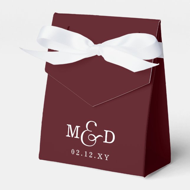Burgundy Classic Modern Monogram Wedding Favour Box (Front Side)