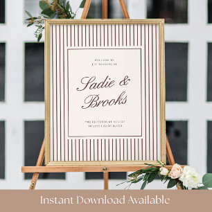 Burgundy Classic Pinstripe Wedding Welcome Sign
