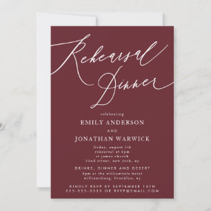 Burgundy Classic Red Calligraphy Wedding Rehearsal Invitation