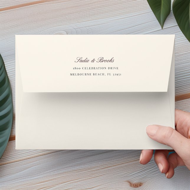 Burgundy Classic Script Return Address Wedding Envelope (Creator Uploaded)