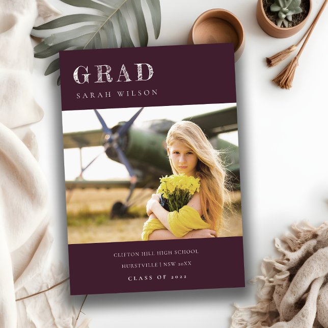 Burgundy Clean Minimal Clean Photo Graduation Invitation (Creator Uploaded)