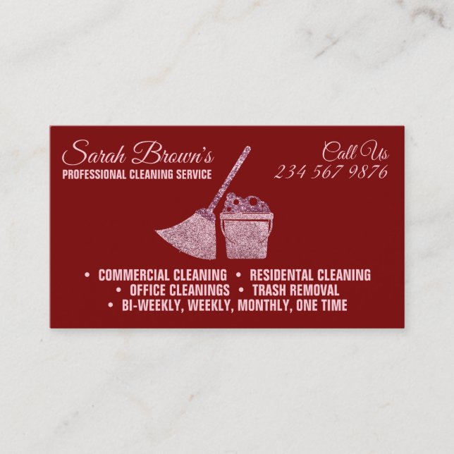 Burgundy Cleaning Service Maid Janitorial sparkle Business Card (Front)