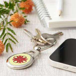 Burgundy Clover Ribbon by Kenneth Yoncich Key Ring
