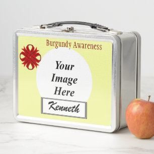 Burgundy Clover Ribbon by Kenneth Yoncich Metal Lunch Box