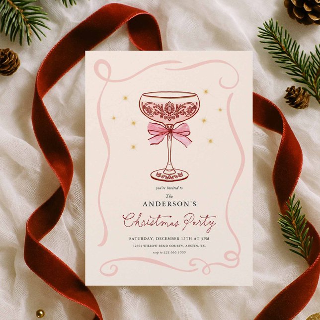 Burgundy Cocktail Christmas Party Invitation (Christmas Cocktail Party Invitation)