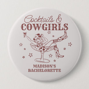 Burgundy Cocktails and Cowgirls Bachelorette Favou 10 Cm Round Badge
