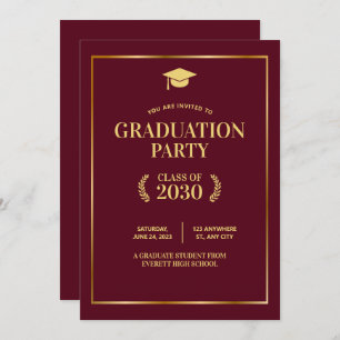 Burgundy College Graduation Party invite, Grad  Invitation