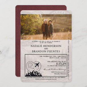 Burgundy Colorado Passport Wedding Invitation