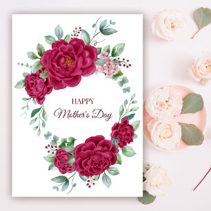 Burgundy Colour Peonies Happy Mother's Day  Postcard