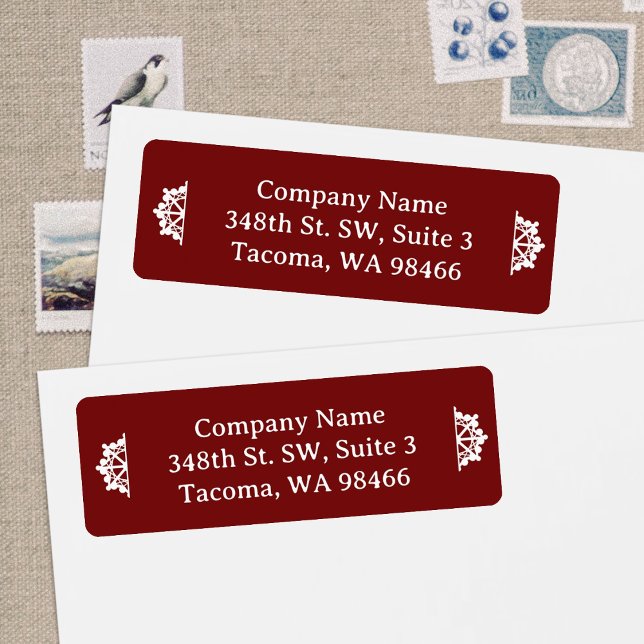 Burgundy Company Holiday Mailing Return Address Return Address Label (Burgundy red Christmas return address labels for business or personalized Christmas mailing labels)
