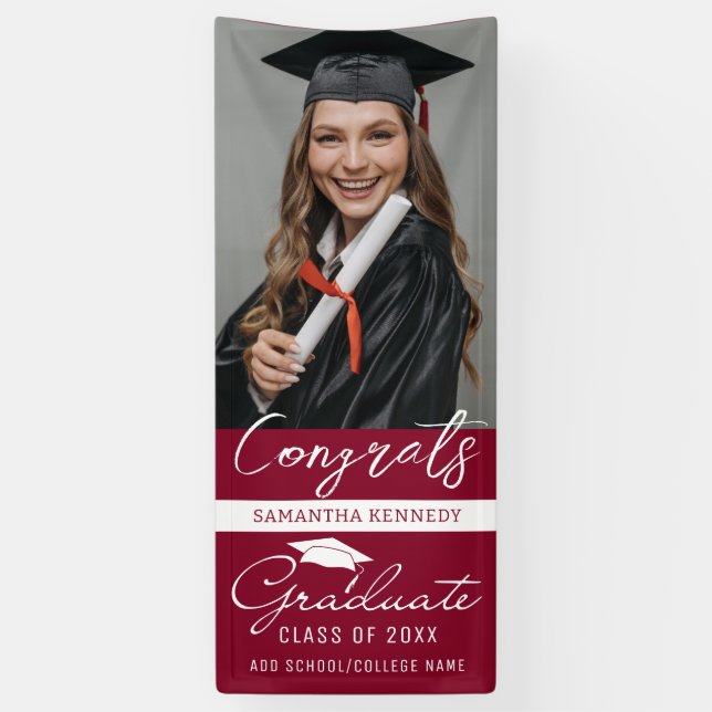 Burgundy Congrats Grad Photo Vertical Graduation   Banner (Vertical)