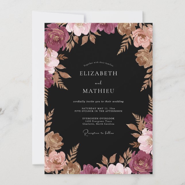 Burgundy Copper Leafy Wedding Invitation (Front)