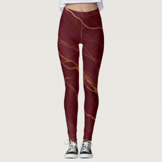 Burgundy & Copper Marble Leggings – Stylish