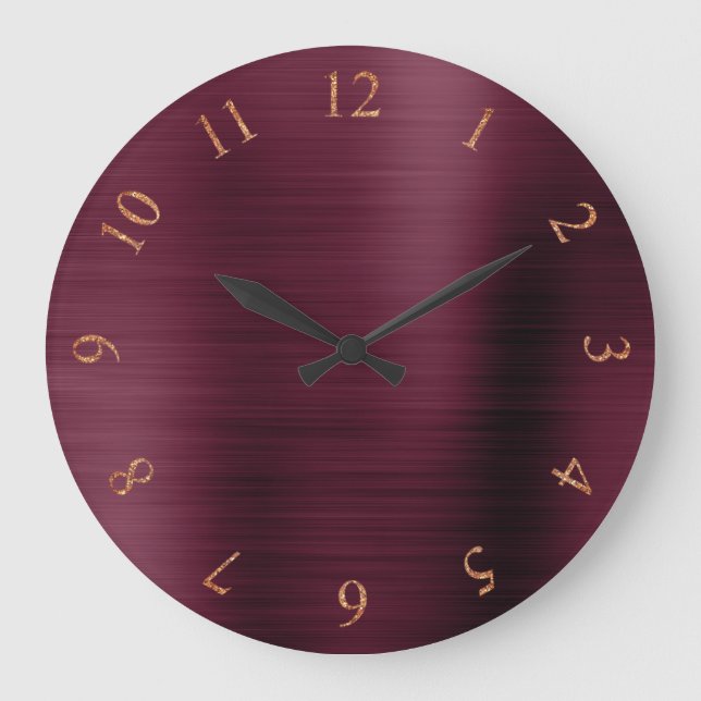 Burgundy Copper Metallic Rose Gold US UK Numbers Large Clock (Front)