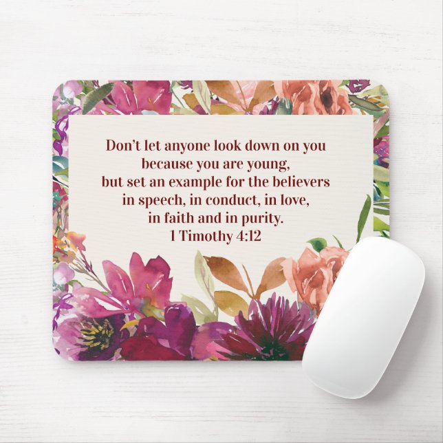 Burgundy Coral Floral Christian Bible Verse Mouse Pad (With Mouse)